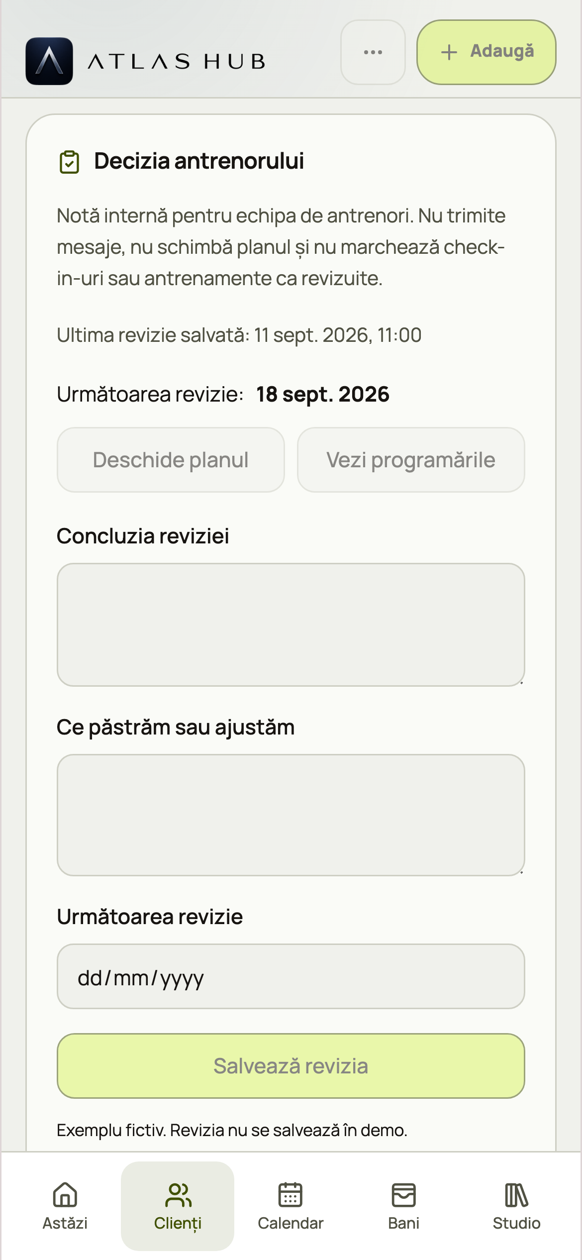 Revizia reală Atlas a unui client fictiv
